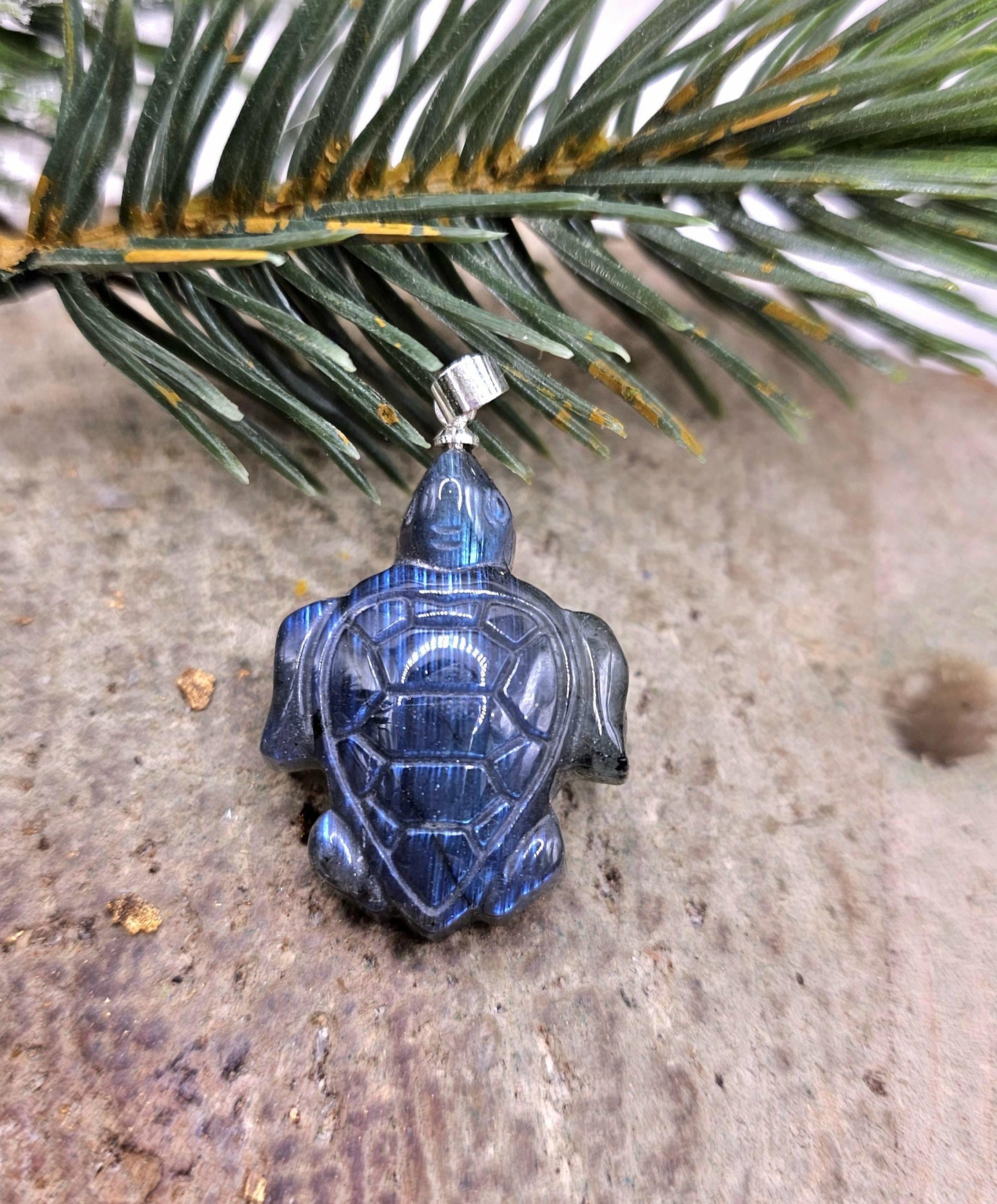 Nature Labradorite Carved Big Sea Turtle  Pendant Necklace