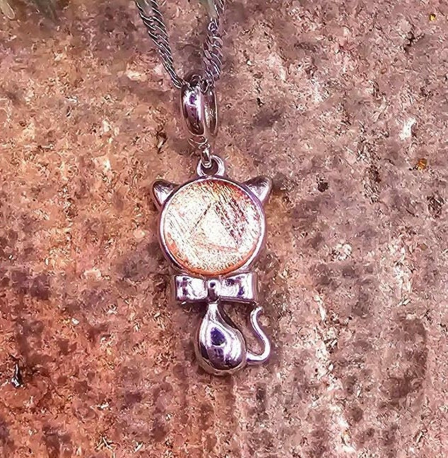 Genuine Nature Rose Gold Gibeon Meteorite Cute Cat S925 Silver Pendant Necklace