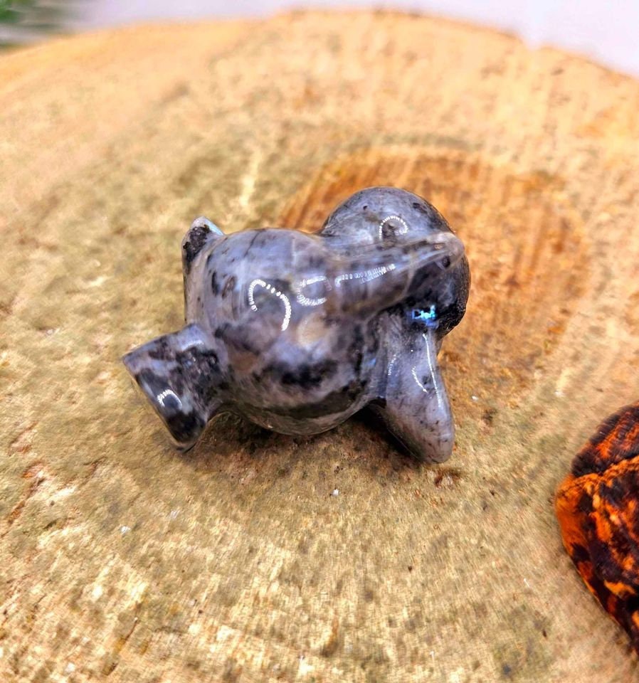 Nature Larvikite Hand Carved Flashy Cute Psyduck Figure