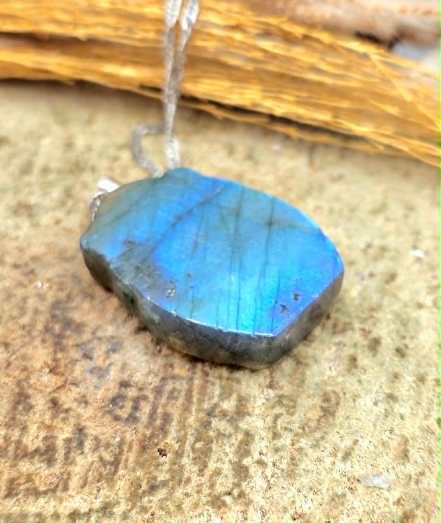 Labradorite carved sitting nine tails fox pendant necklace packaging — My Aura Gemstones
