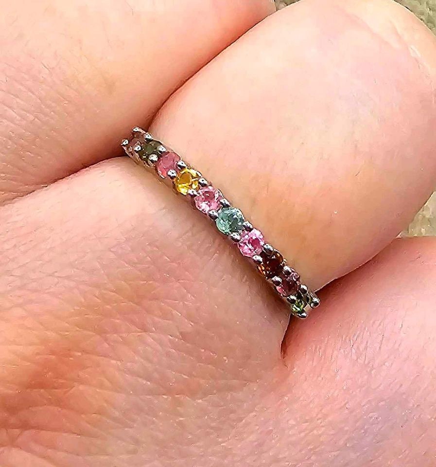 Beautiful Nature Tourmaline Gemstones Mixed Colors Adjustable Ring