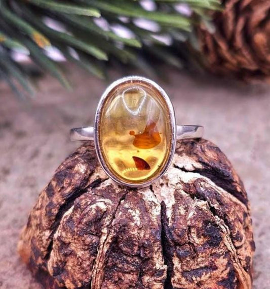 Honey Piebald Amber Oval Shape Adjustable Ring