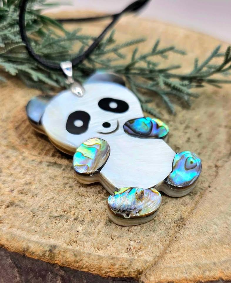 Adorable Nature Abalone Shell Cute Panda Pendant Necklace