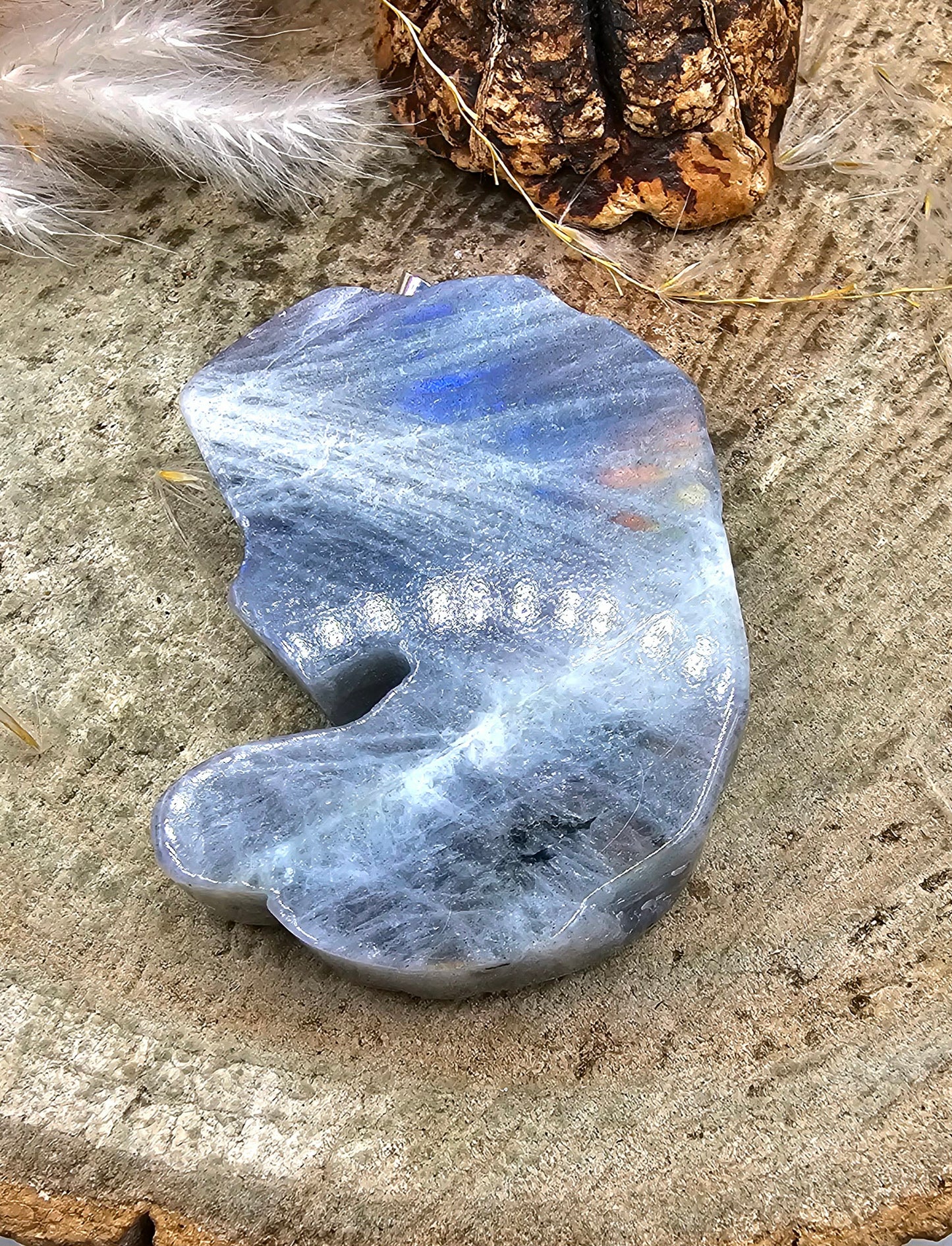 Nature Labradorite Carved Flashy Medusa Big Pendant Necklace