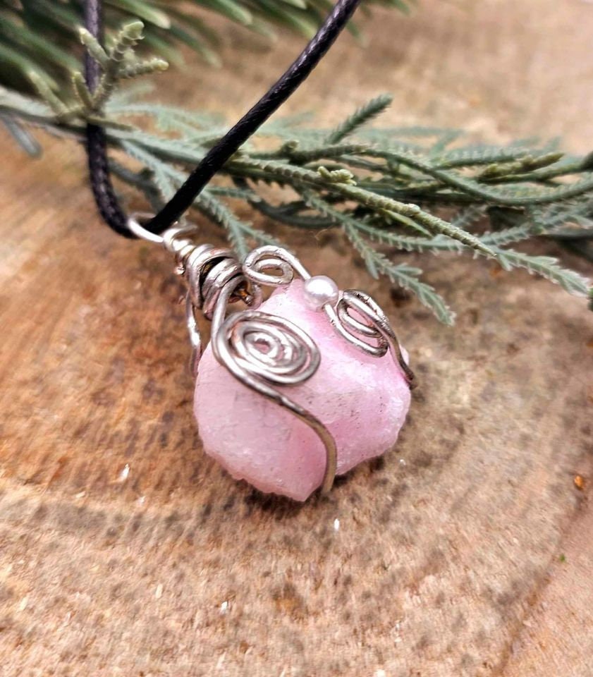 Beautiful Nature Pink Calcite Wire Wrapped Pendant Necklace