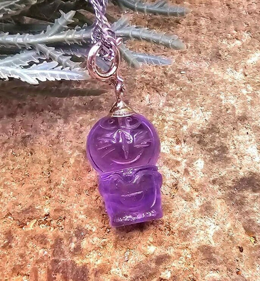 Cute Nature Amethyst Carved Doraemon Gadget Cat Pendant Necklace
