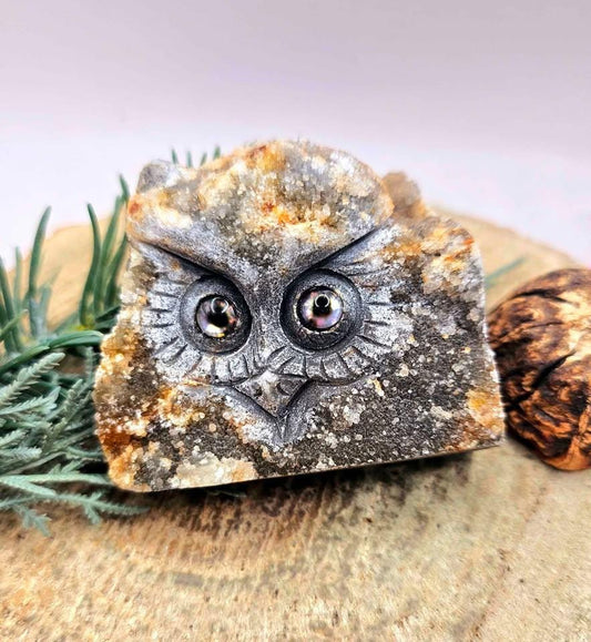 Nature Crystal Cluster Hand Carved Owl Decor Figure