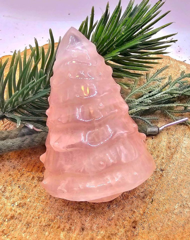 Nature Rose Quartz Hand Carved 2.2" Christmas Tree Decor Figure