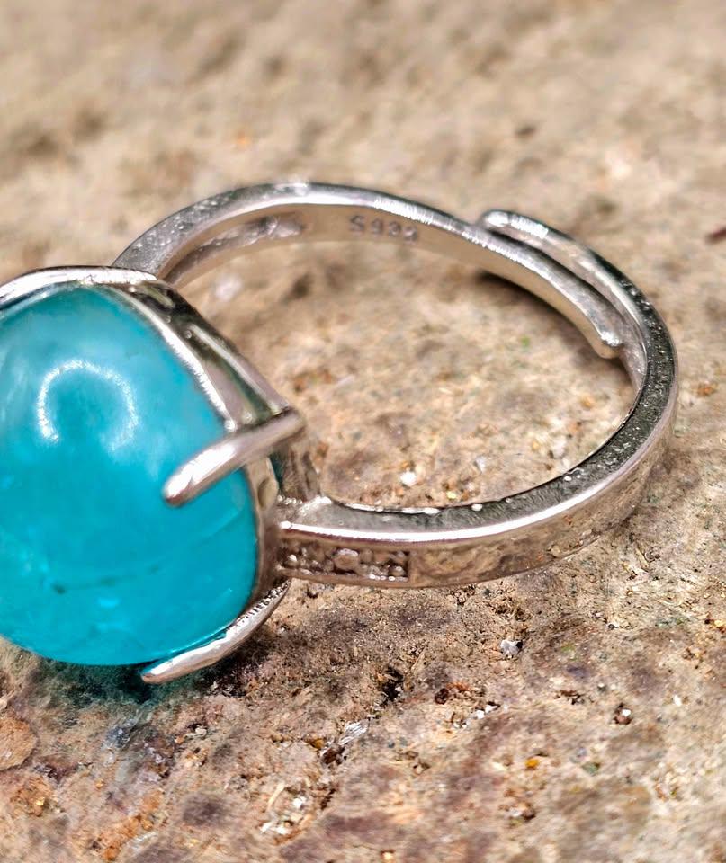 Nature Icy Amazonite Round Stone Adjustable Ring