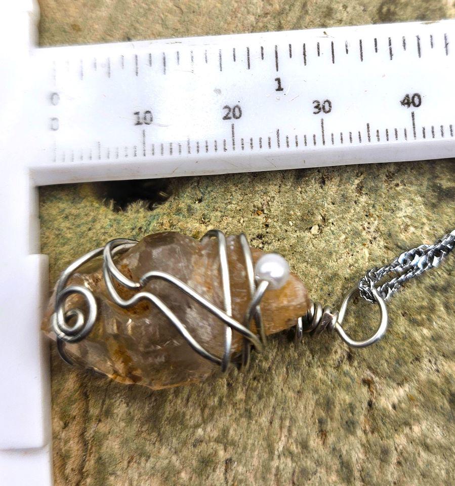 Beautiful Nature Skeletal Fenster Quartz Point Wire Wrapped Pendant Necklace