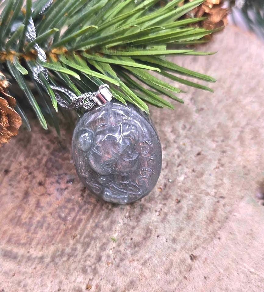 Nature Labradorite Carved Flashy Sailor Moon Profile Pendant Necklace