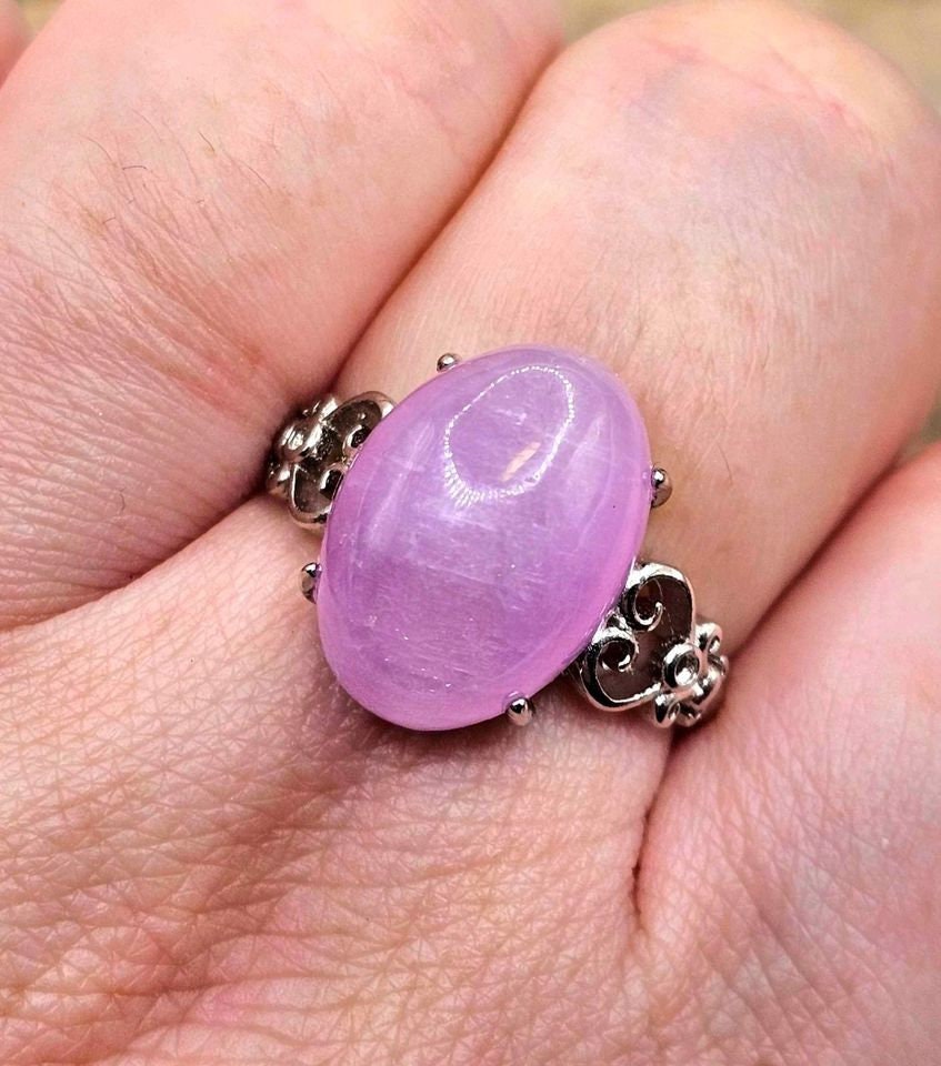 Beautiful Big Nature Purple Kunzite S925 Adjustable Ring