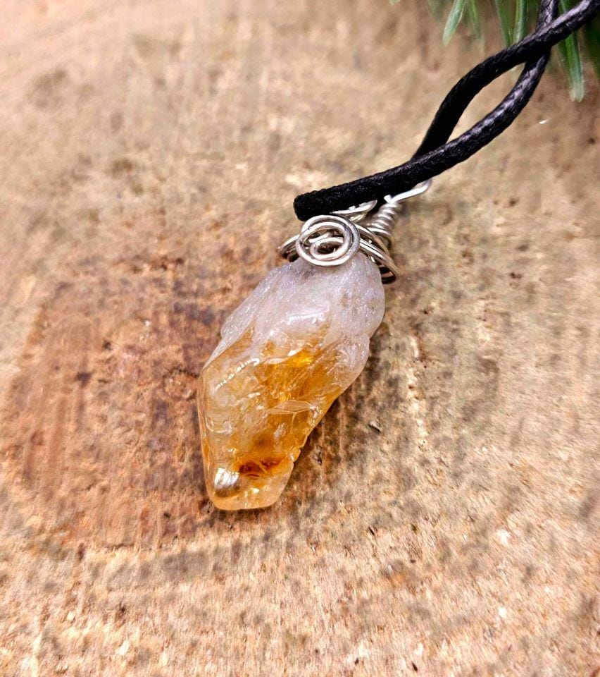 Beautiful Nature Yellow Citrine Polished Tooth Pendant Necklace
