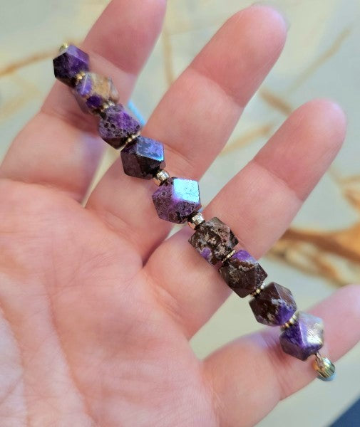 Sugilite bead bracelet worn on wrist — My Aura Gemstones