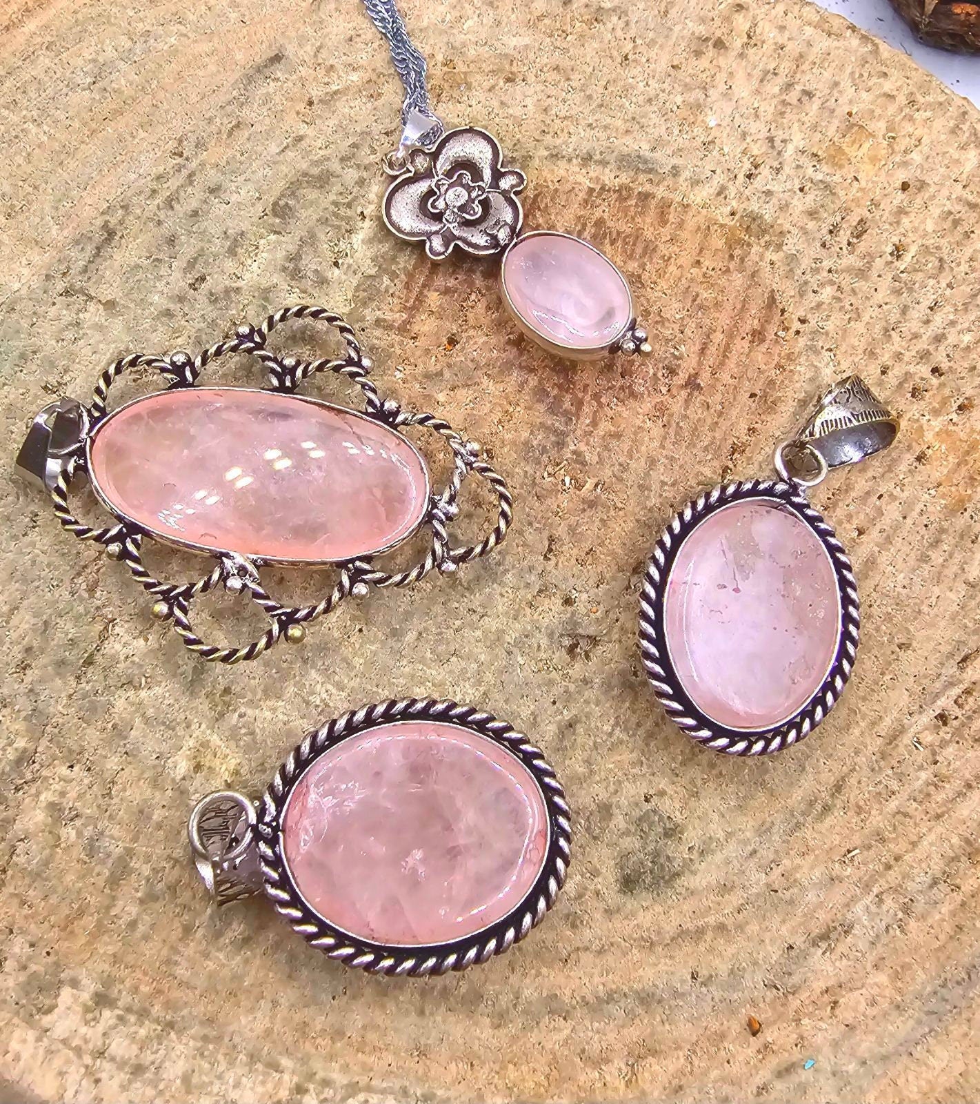Nature Rose Quartz Sterling Pendant Necklace