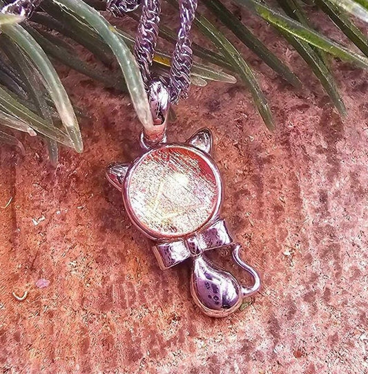 Genuine Nature Rose Gold Gibeon Meteorite Cute Cat S925 Silver Pendant Necklace