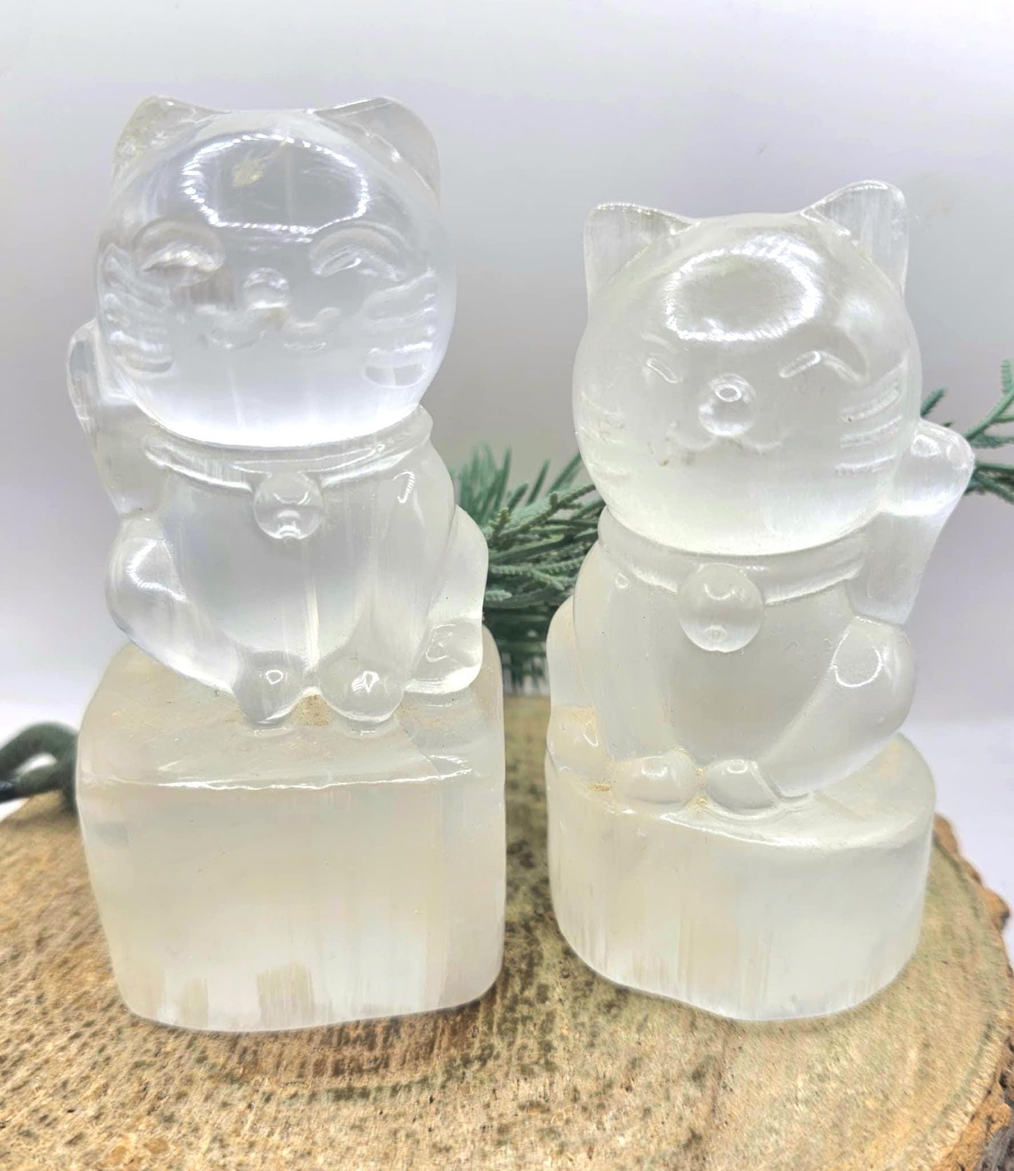 Premium Grade Nature Selenite Hand Carved 4" Fortune Cat Figure
