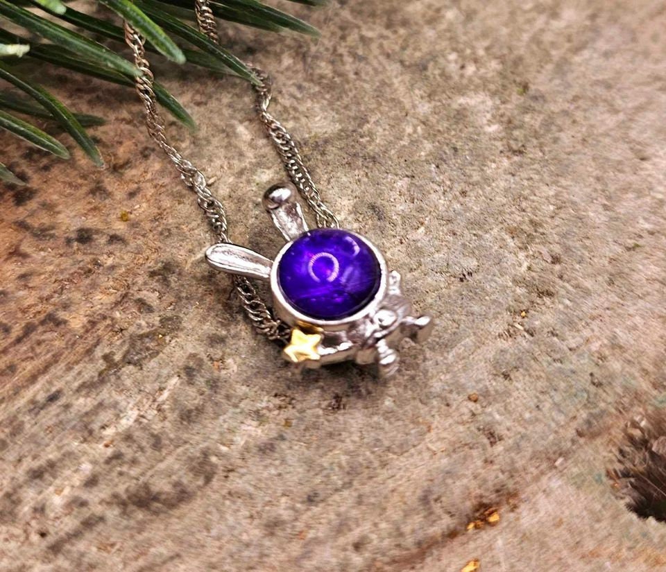 Nature Purple Meteorite Gibeon Bunny Astronaut S925 Pendant Necklace