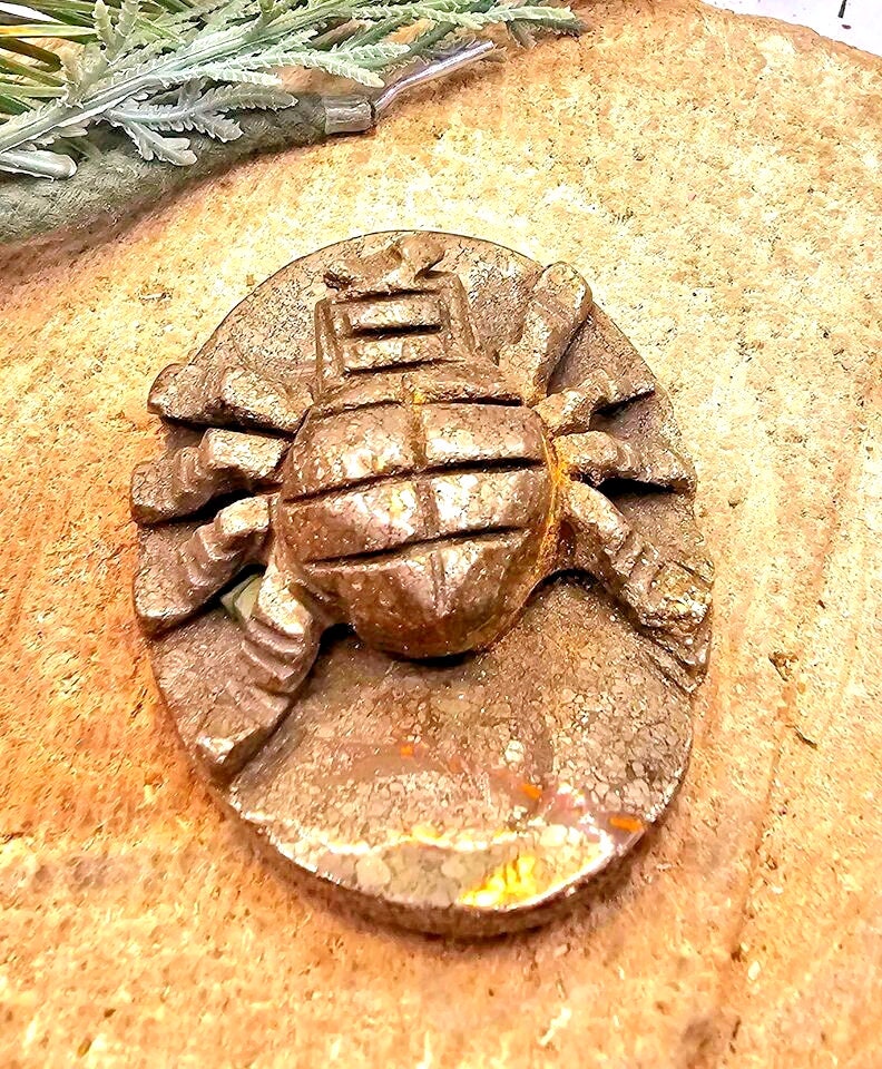 Unique Nature Gold Pyrite Hand Carved Spider Plaque Decor