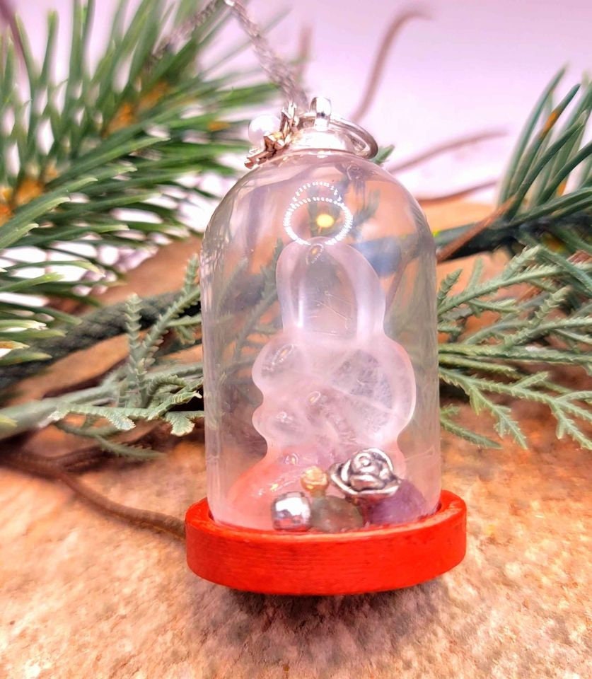 Beautiful Nature Clear Quartz Fairy Inside A Jar Pendant Necklace
