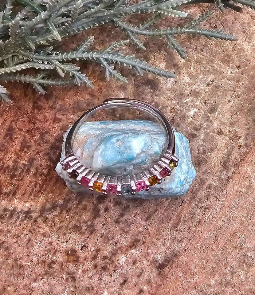 Beautiful Nature Tourmaline Gemstones Mixed Colors Adjustable Ring