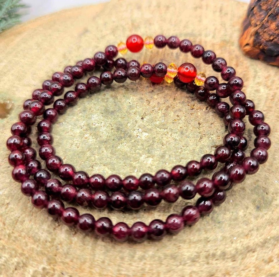 Nature Red Garnet & Agate Round Beads 18" Necklace
