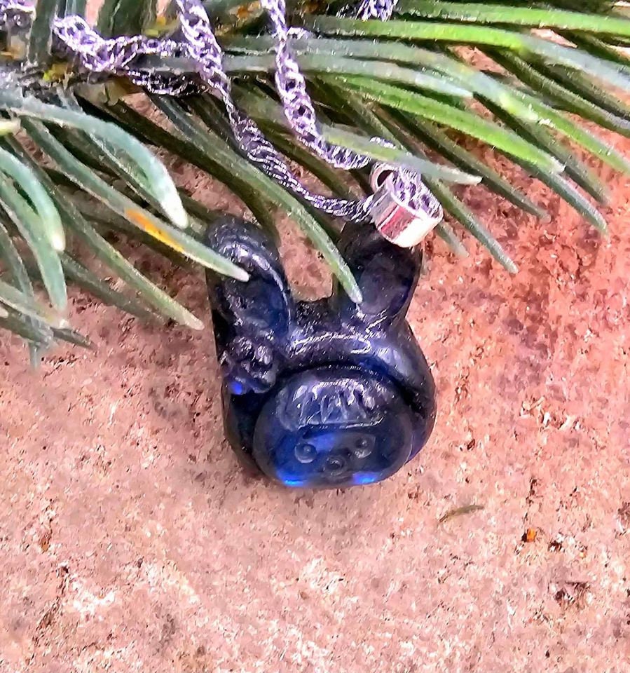 Nature Labradorite Carved Flashy Cute Rabbit Girl Pendant Necklace
