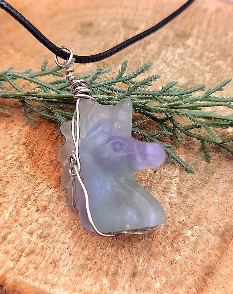 Selection Of Nature Stone Hand Carved Unicorn Pendant Necklace