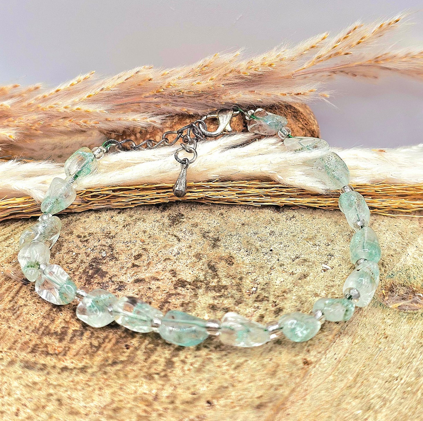 Natural Green Garden Quartz Nugget Bracelet – Moss Quartz Crystal Jewelry, Healing Stone Gift