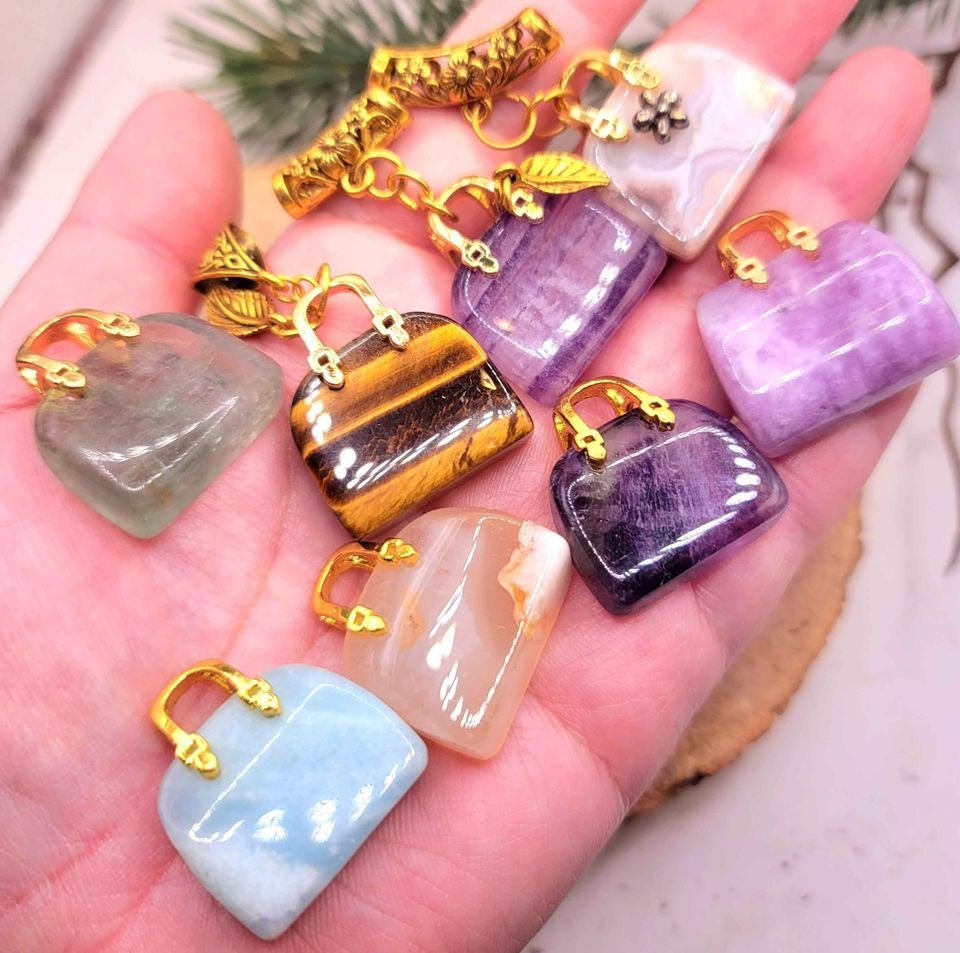 Beautiful Nature Crystal Stone Handbag Pendant Necklace