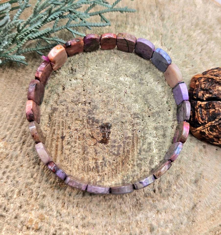 Genuine Nature Sugilite Oblong Tiles Rainbow Beads Bracelet