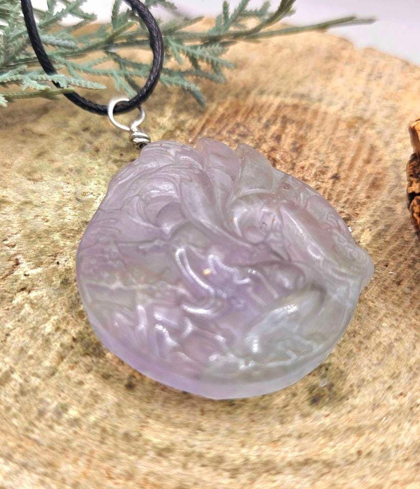 Nature Purple Fluorite Hand Carved Nine Tails Fox Pendant Necklace
