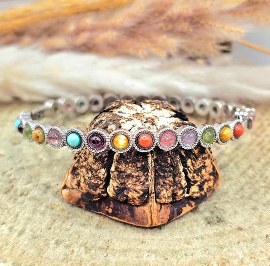 Multi Natural Gemstones Crystal Chakra Bangle