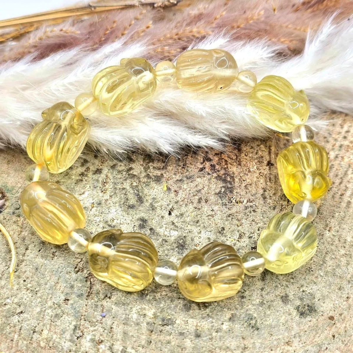 Rare Natural Citrine Hand Carved Nine Tails Fox Wealth Bracelet HD