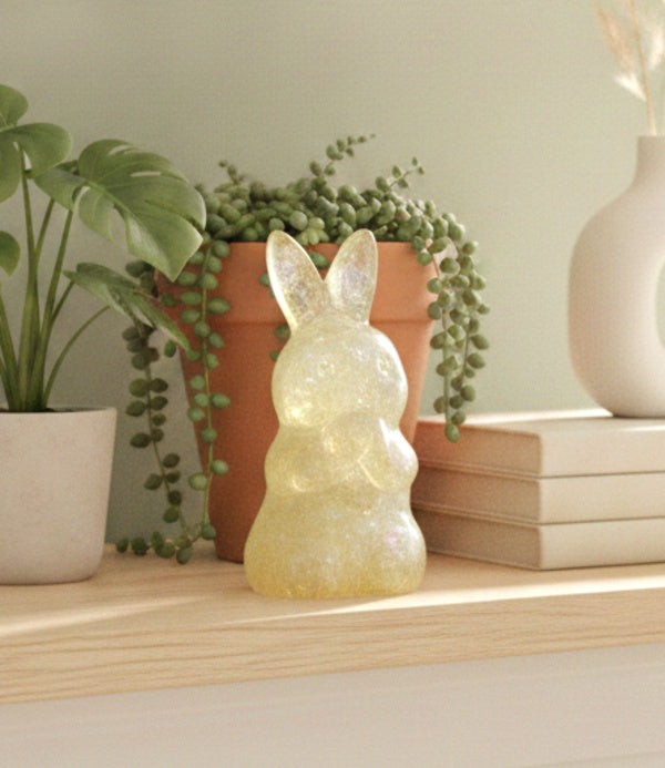 Nature Crystal Chips Resin Rabbit Figurine front view on display shelf — My Aura Gemstones