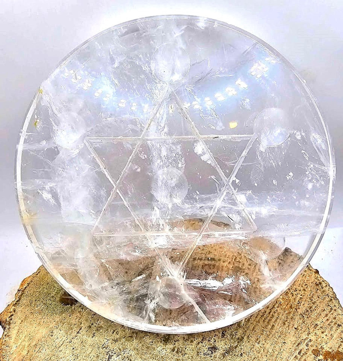 Natural Clear Crystal Star of David 7-Sphere Holder Plate