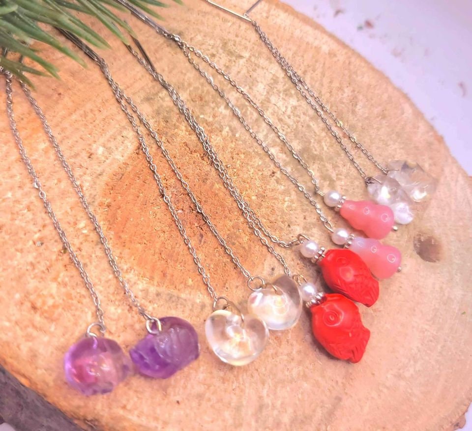Nature Crystal Stones Hand Carved Dangle Earrings