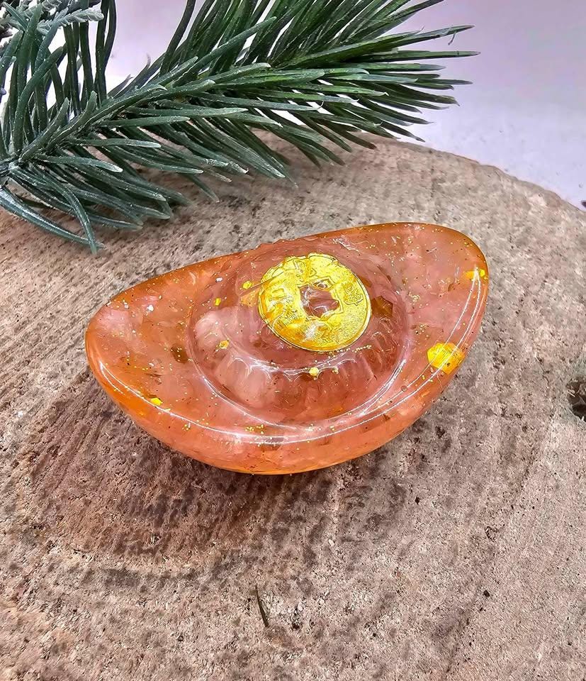 Set Of 2pcs Crystal Chip Resin Ancient Gold (Yuanbao) Decor