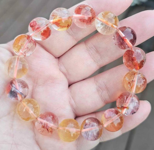 Rare Top Grade Nature Hematoid Koi Quartz 12mm Beads Bracelet