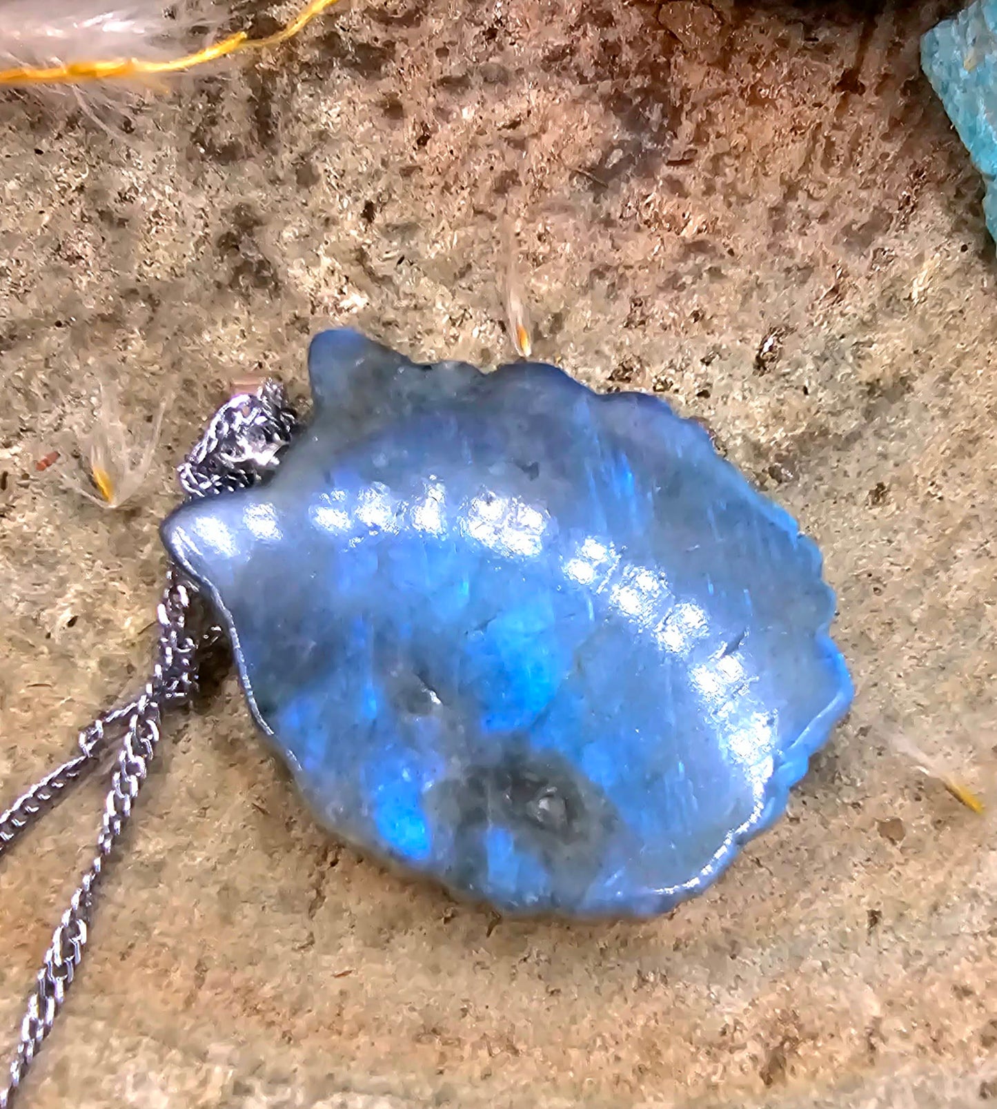 Nature Labradorite Flashy Totoro Portrait Pendant Necklace