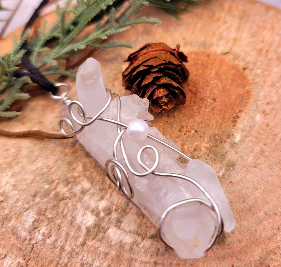 Beautiful Unique Shape Nature Crystal Point Wire Wrapped Pendant Necklace