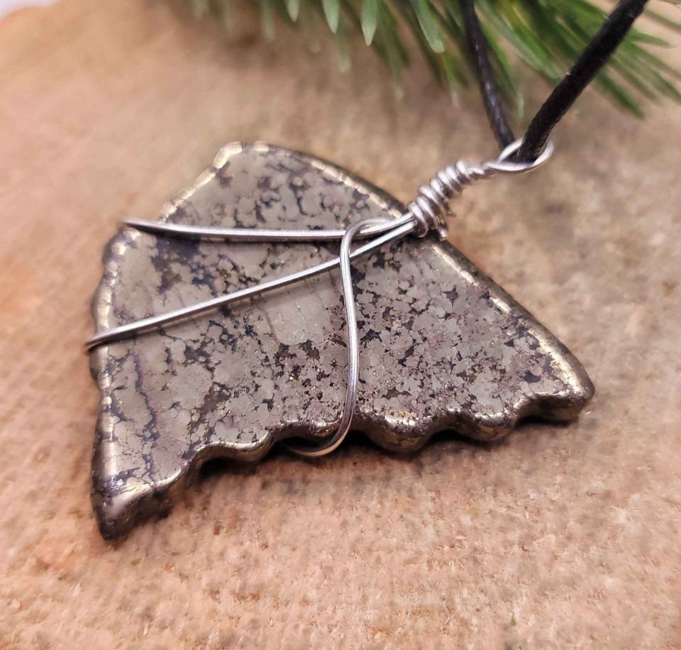 Nature Gold Pyrite Big Butterfly Wing Pendant Necklace