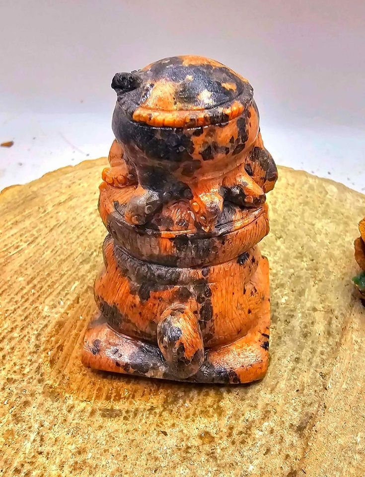 Unique Nature Mahogany Obsidian Carved Neko Ni Tako (Cat God & Octopus) Figure