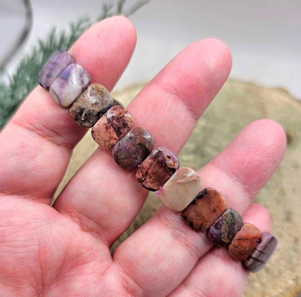 Genuine Nature Sugilite Oblong Tiles Rainbow Beads Bracelet