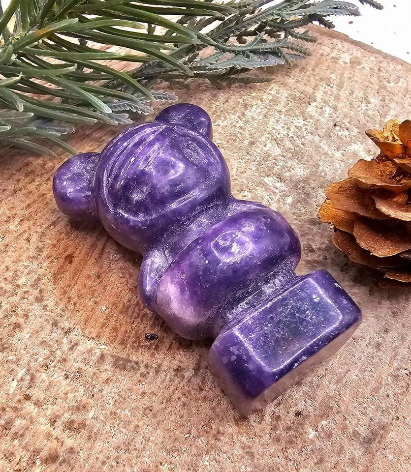 Nature Purple Lilacs Stone Hand Carved Cute Girl 2" Decor Figure