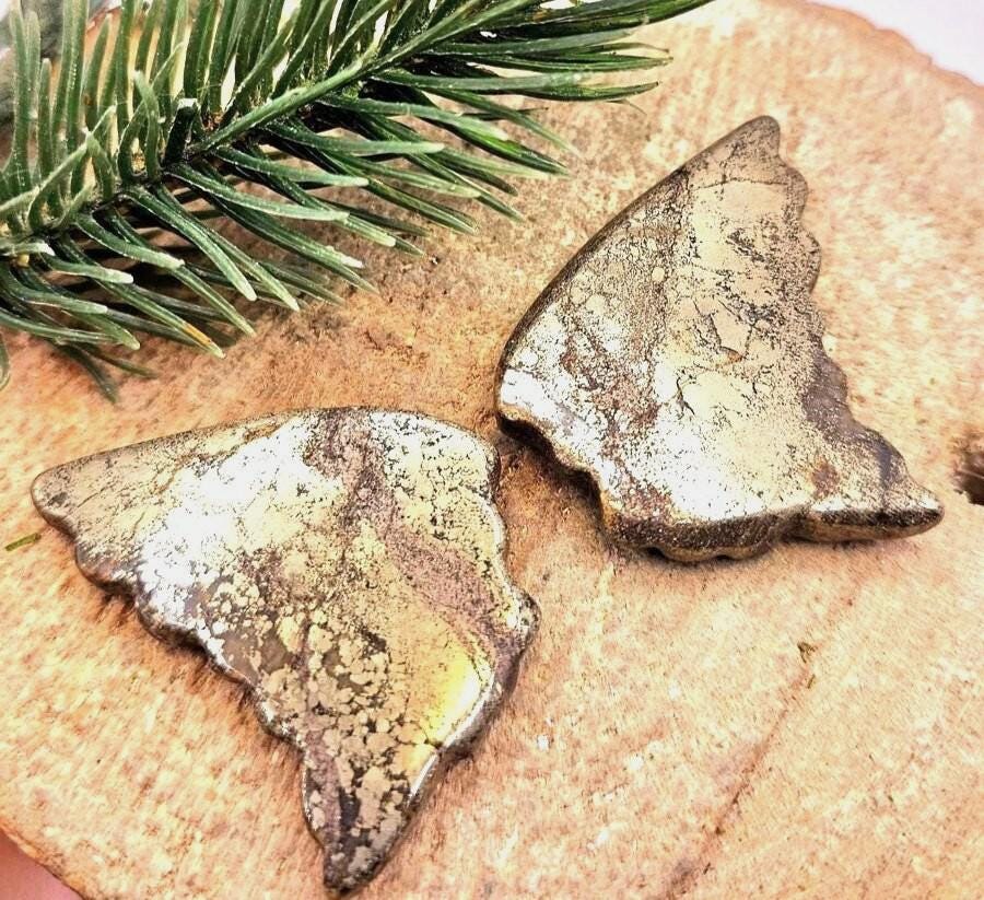 Nature Gold Pyrite Butterfly Wings Decor With Metal Stand
