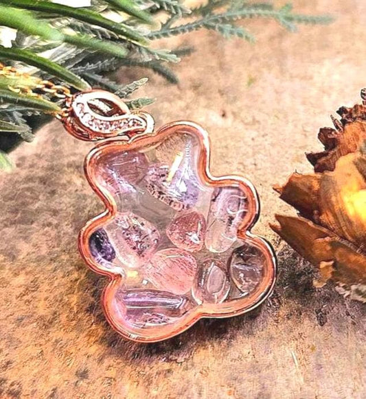 Super seven floating crystals pendant necklace stone close-up — My Aura Gemstones