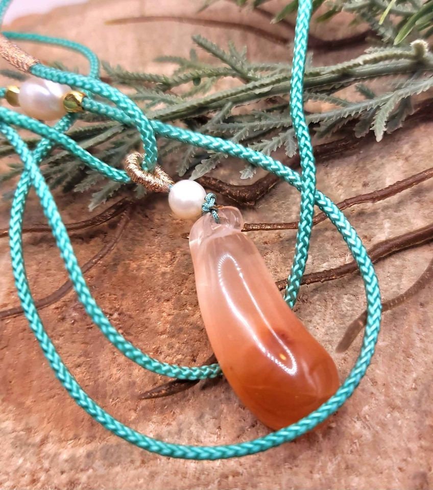 Beautiful Nature Red Rutilated Crystal Hand Carved Pepper Pearl Accent Adjustable Necklace