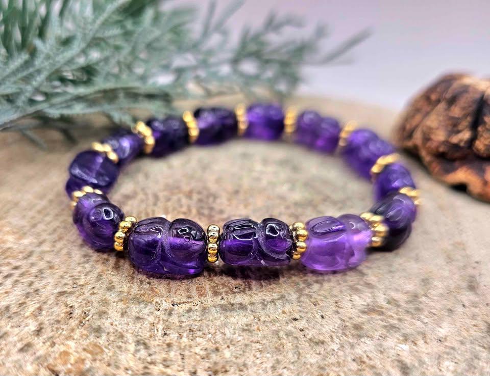 Rare Nature Amethyst Hand Carved Rabbit Beads Bracelet