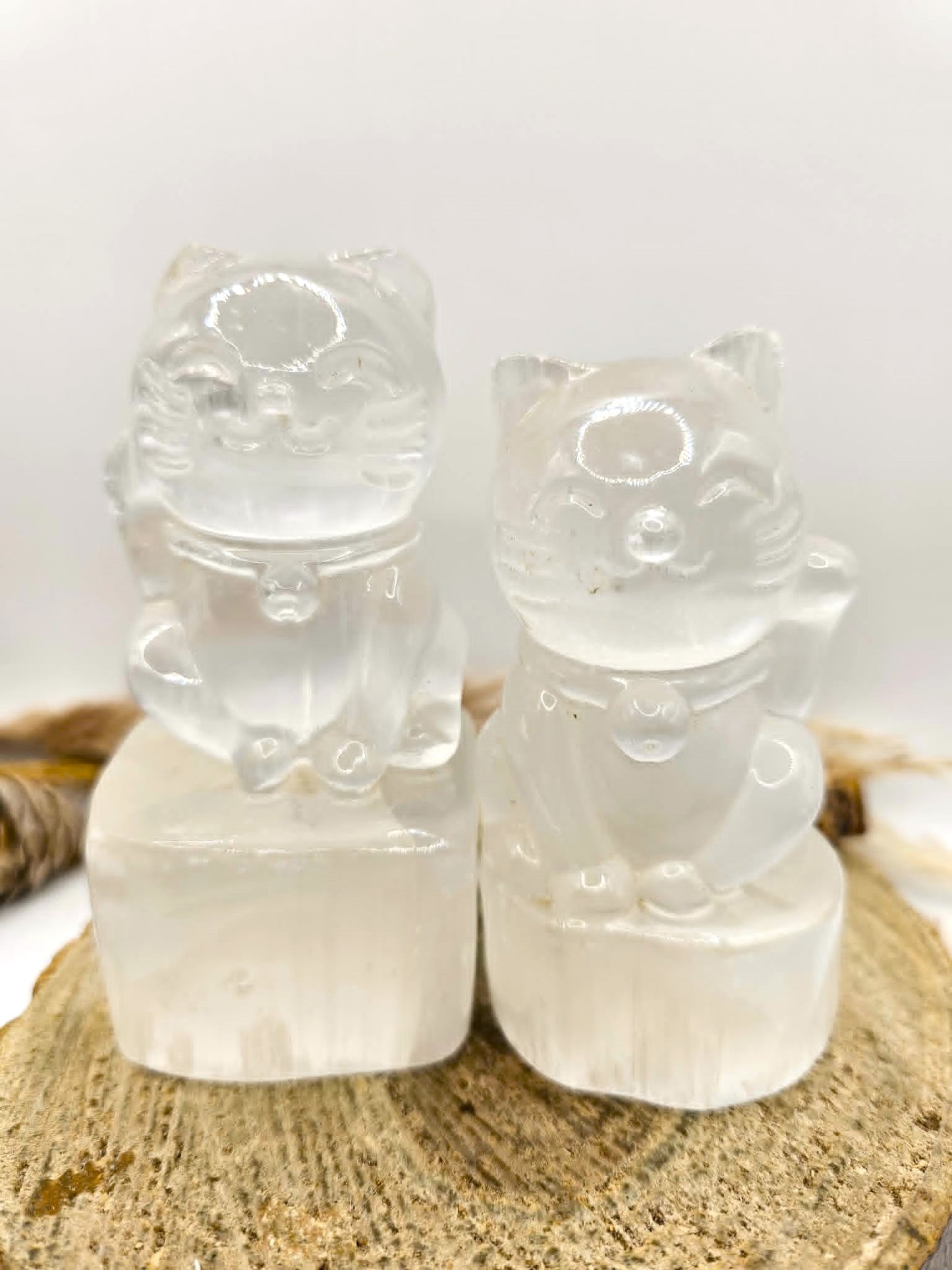 Premium Grade Nature Selenite Hand Carved 3.5" Fortune Cat Figure